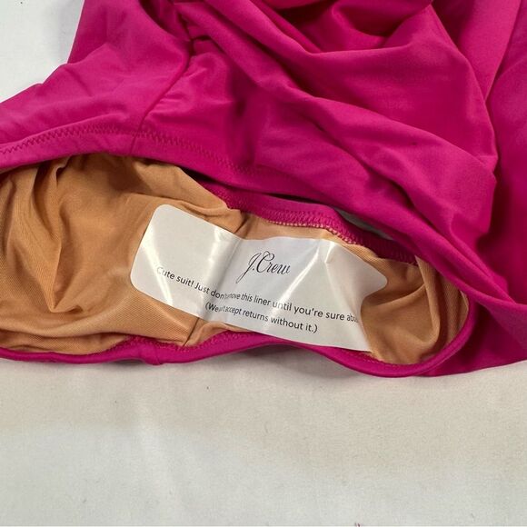 NWT J Crew Pink Ruched V Neck One Piece Swimsuit Beach Barbie Classic Size 10 - Picture 3 of 7